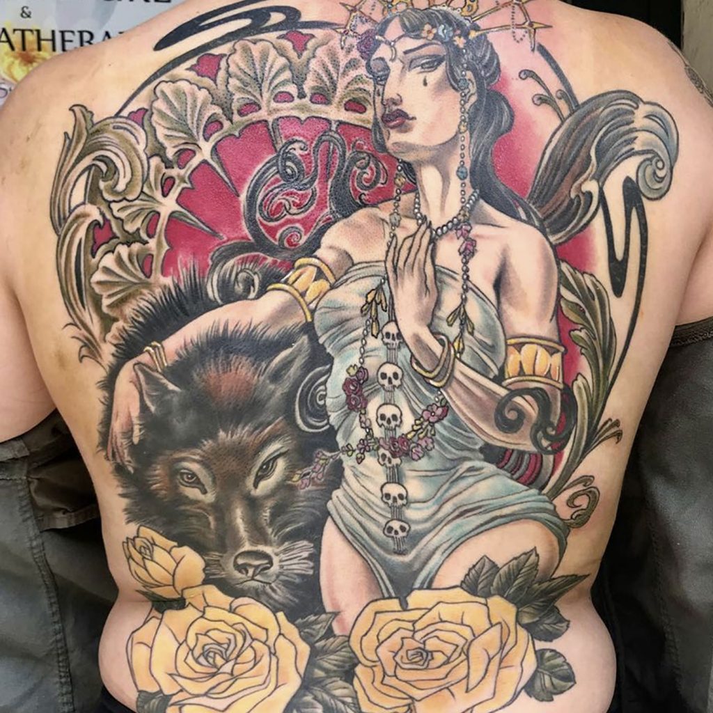 Wolf and princess tattoo