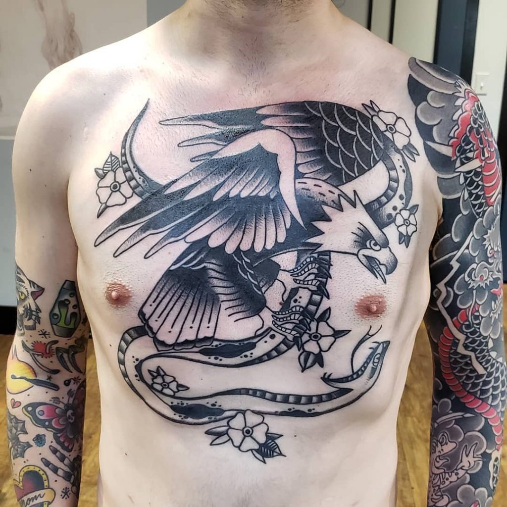 Chris Mahoney Eagle and Snake Tattoo