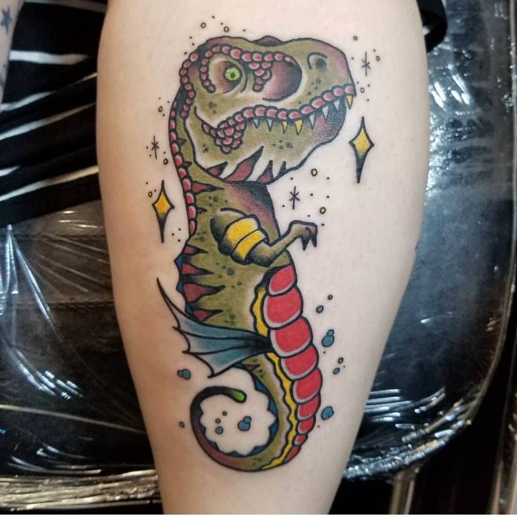 Chris Mahoney T-rex Sea Horse Tattoo
