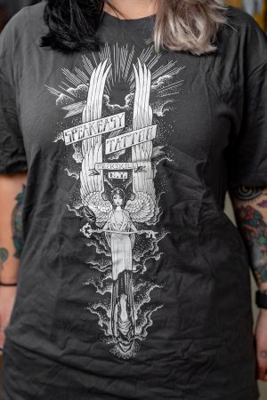 Dark gray angel graphic T-shirt